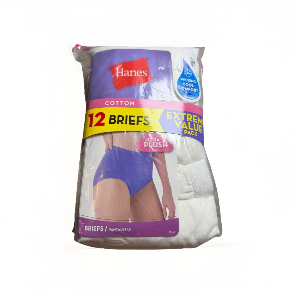 Hanes Womens PB40WH Cotton Briefs 12 Pack Size 7 Cool Comfort High Rise‎ Tagless
